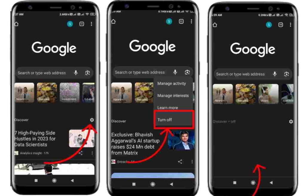 how to turn off google discover